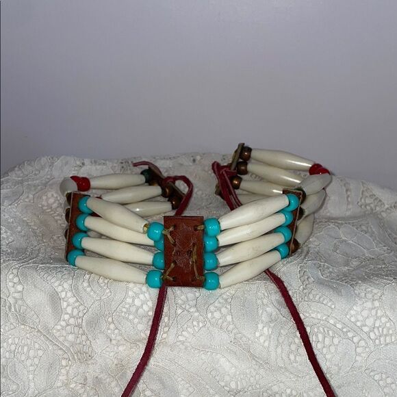 Beaded Choker Necklace with Red and Turquoise Accents - Picture 1 of 1